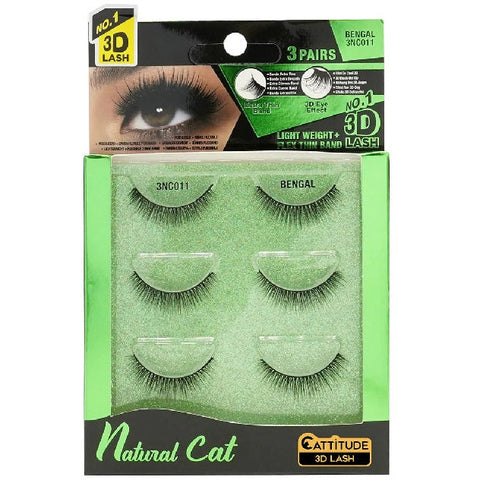Ebin New York eyelashes #3NC011 EBIN: Natural Cat 3D LASHES 3Pack
