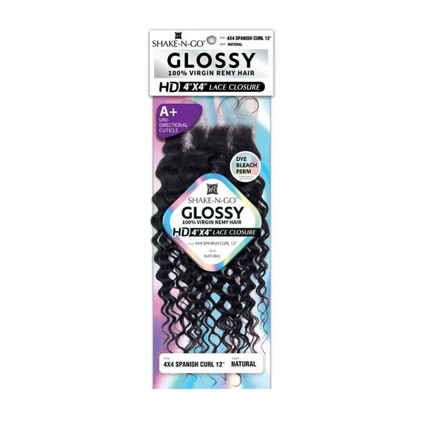 Shake N' Go Virgin Remi Hair Shake N' Go: Glossy 4x4 Spanish Curl Lace Closure 12"