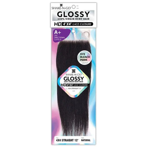 Shake N' Go Virgin Remi Hair Shake N' Go: Glossy 4x4 Straight Lace Closure 12"